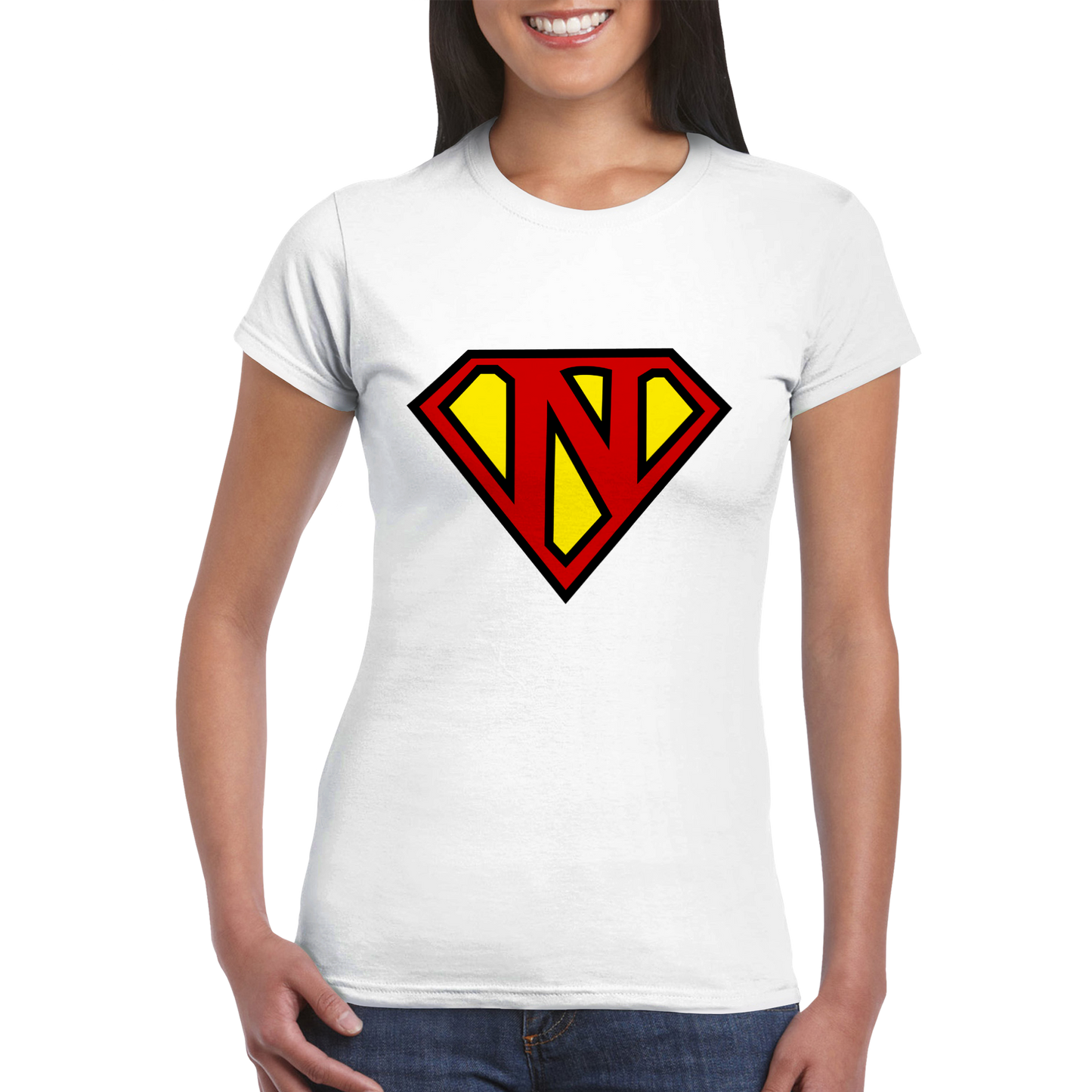 Super Style Font in Letter 'N' - Womens Crewneck T-shirt