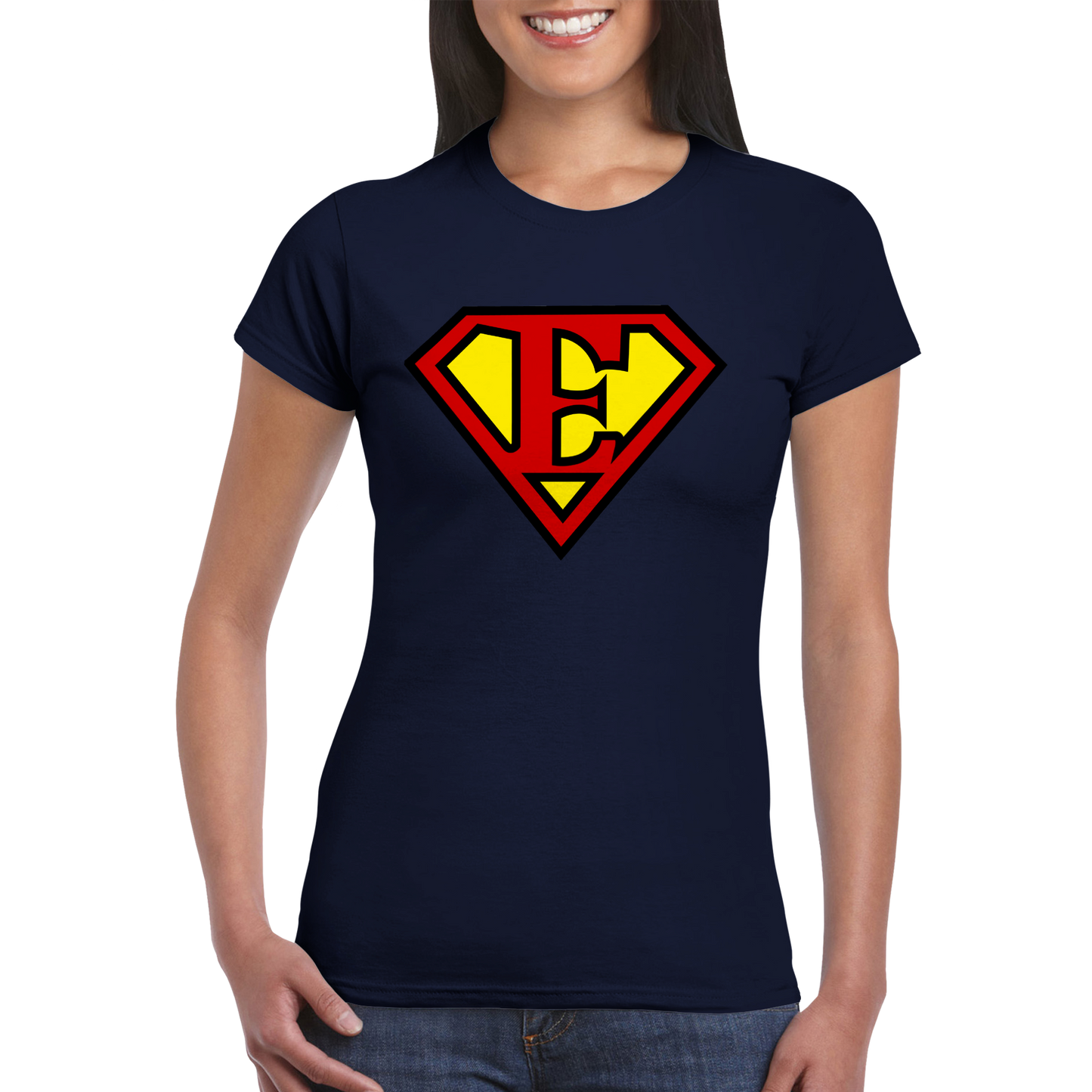 Super Style Font in Letter 'E' - Womens Crewneck T-shirt