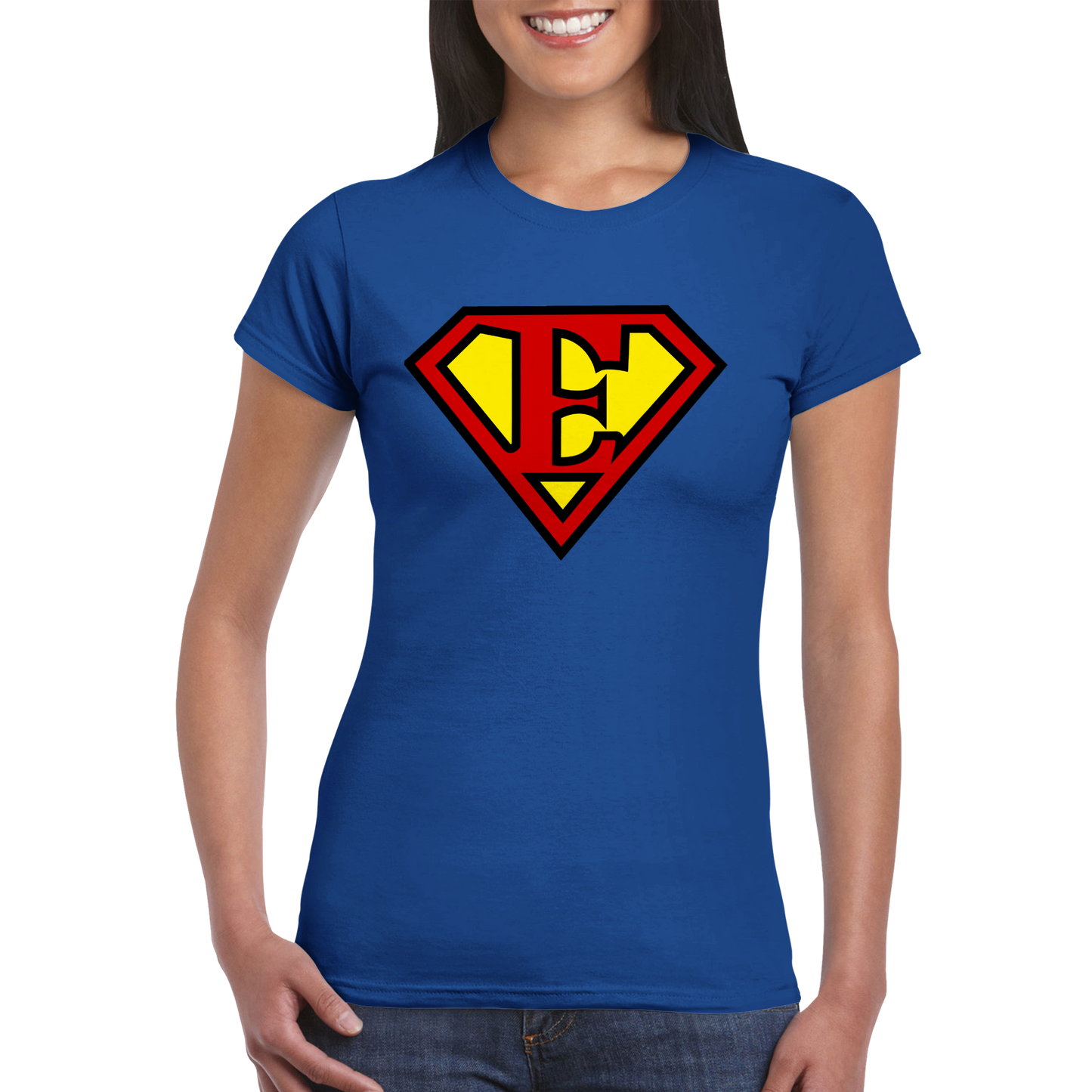 Super Style Font in Letter 'E' - Womens Crewneck T-shirt