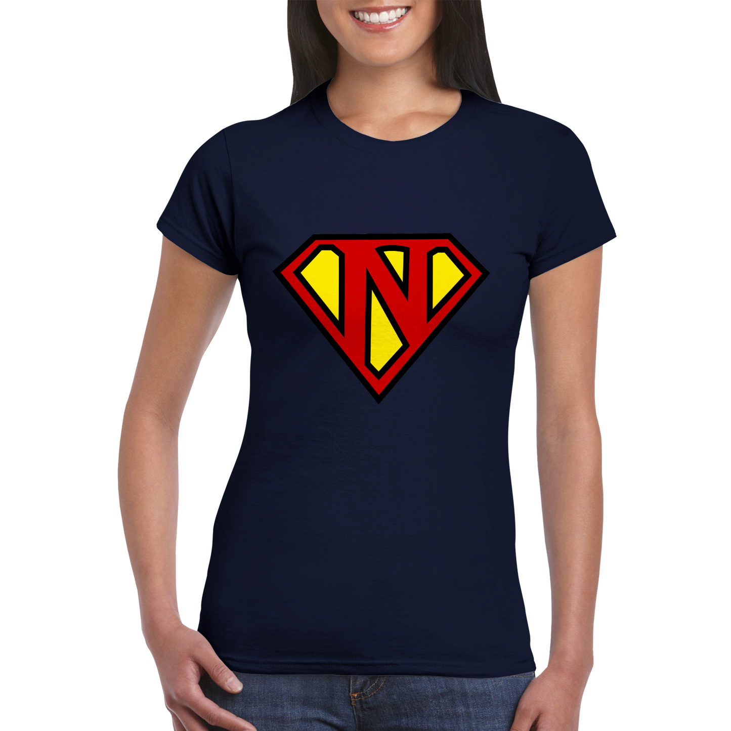 Super Style Font in Letter 'N' - Womens Crewneck T-shirt