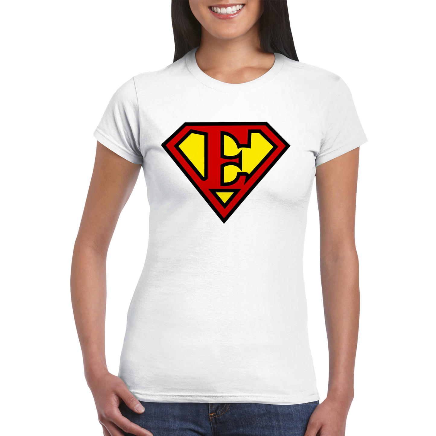 Super Style Font in Letter 'E' - Womens Crewneck T-shirt